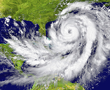 This satellite image shows a hurricane between Florida and Cuba.