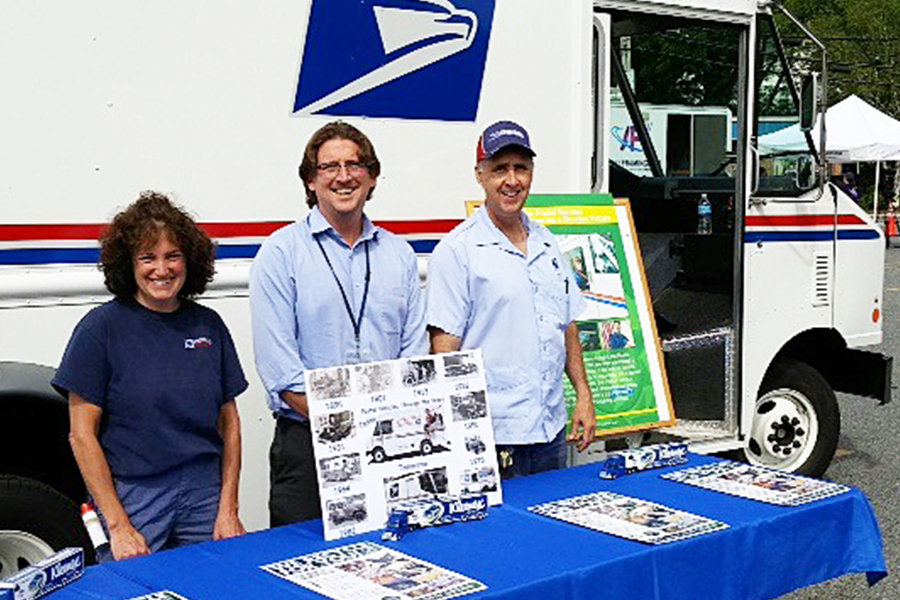 From left, Framingham, MA, Letter Carrier Lisa Wilkins, Officer in Charge Michael Shea and Letter Carrier Dennis Ross at the town’s recent Truck Day event.
