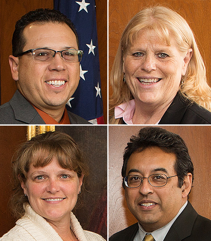 Recent Business Connect honorees. From left, clockwise: Duncan, AZ, Postmaster Alvin Soto; West Lafayette, IN, Customer Services Manager Barbara Matson, Santa Ana, CA, Customer Services Manager Hector Montalvo; and Lemont Furnace, PA, Postmaster Rachelle Frick.
