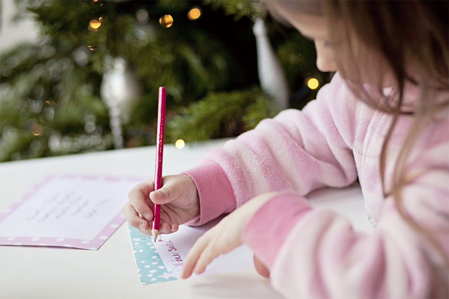 A girl writing a letter to Santa Claus.