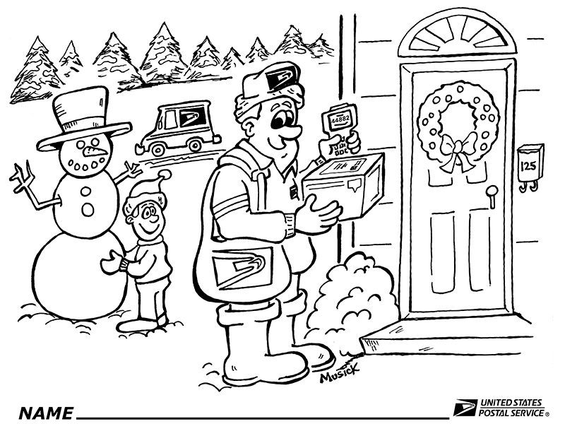 This USPS holiday coloring page can be downloaded and printed.
