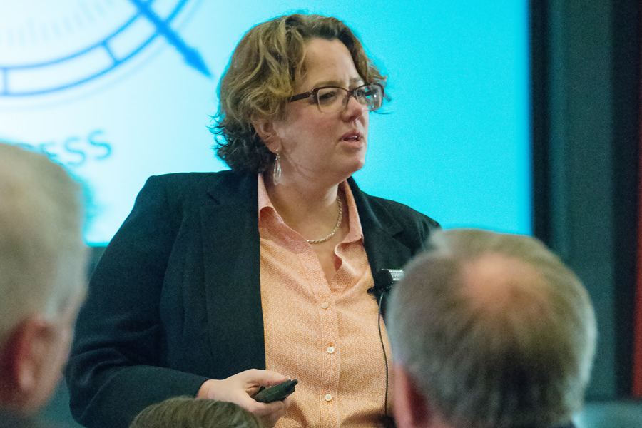 CIO Kristin Seaver addresses managers and executives at the CIO leadership conference.