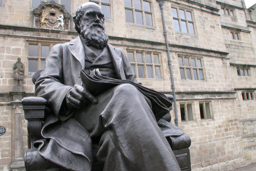 Shrewsbury, the British town where Charles Darwin was born in 1809, is home to a statue of the evolution theorist.