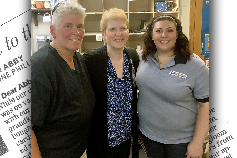 The Wales, MA, Post Office team includes, from left, Rural Carrier Debra Goudreau, Postmaster Jan Motyka and Retail Associate Jordiana Branco.