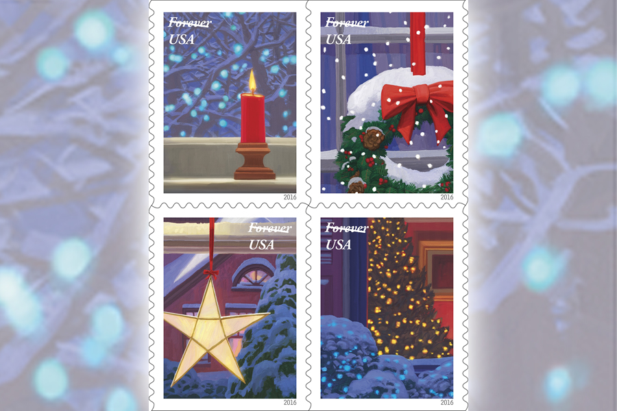 The Holiday Windows stamps will be among several holiday-themed stamps issued this year.