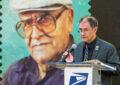 Jaime Escalante II, who took the photograph of his father used for the stamp illustration, speaks.