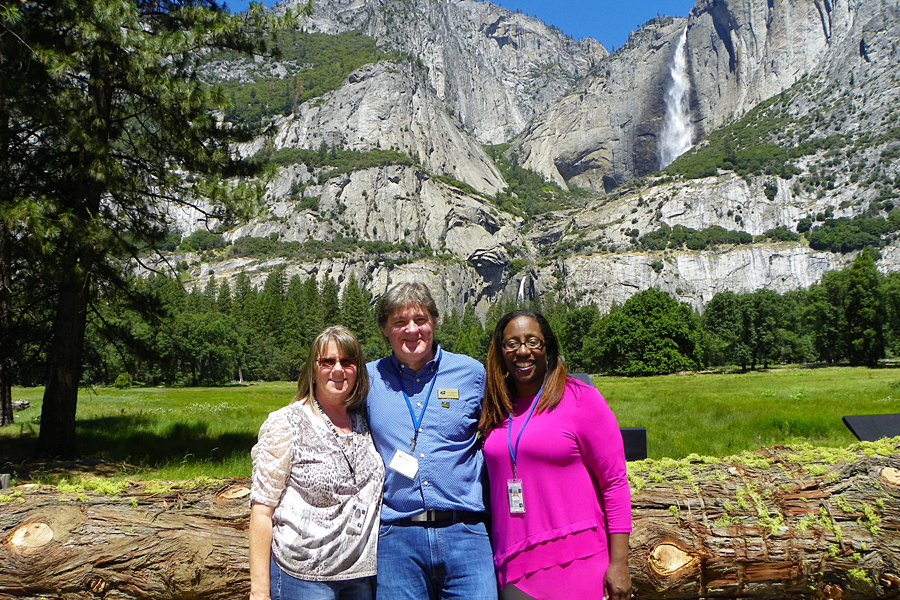 Three California employees — from left, Hilmar Postmaster Donna Geary, Yosemite