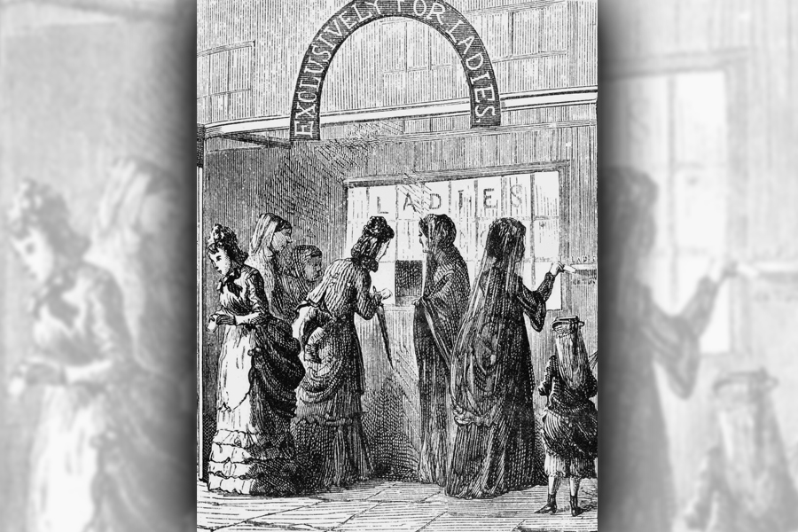 The ladies delivery window in the New York City Post Office was pictured in the October 1871 issue of Harper's New Monthly Magazine. Image: National Postal Museum