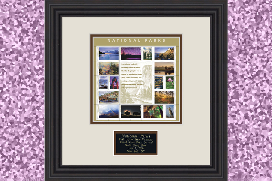 A framed sheet of National Parks stamps is one of several products that USPS has announced to commemorate the park system’s centennial.