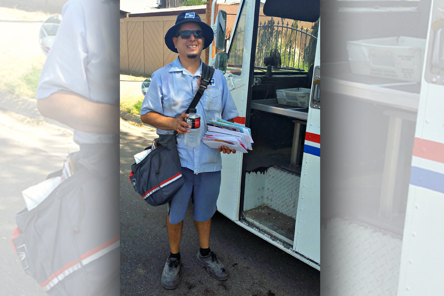 Indio, CA Letter Carrier Adrian Hernandez stays cool during recent hot temperatures.