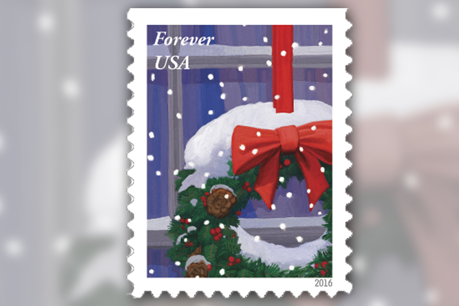 Customers can purchase the holiday wreath stamp from USPS self-serve kiosks.