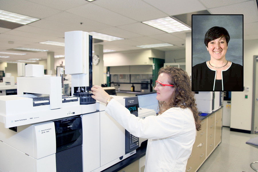 Rebecca Anderson is a recent Forensic Laboratory Services intern. Laboratory Director Patricia Manzolillo is shown in the inset.