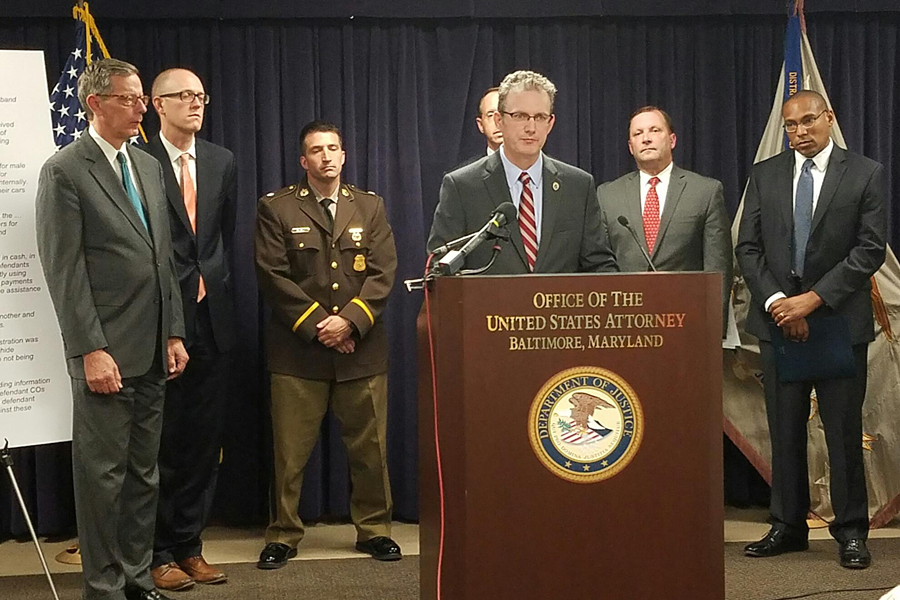 Washington Division Acting Inspector in Charge Terry McKeown helps announce the indictments at an Oct. 5 news conference in Baltimore.