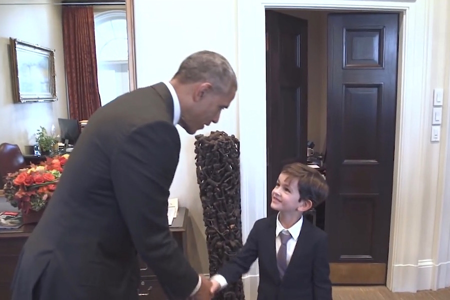 President Obama meets Alex Myteberi at the White House recently. Image: White House video