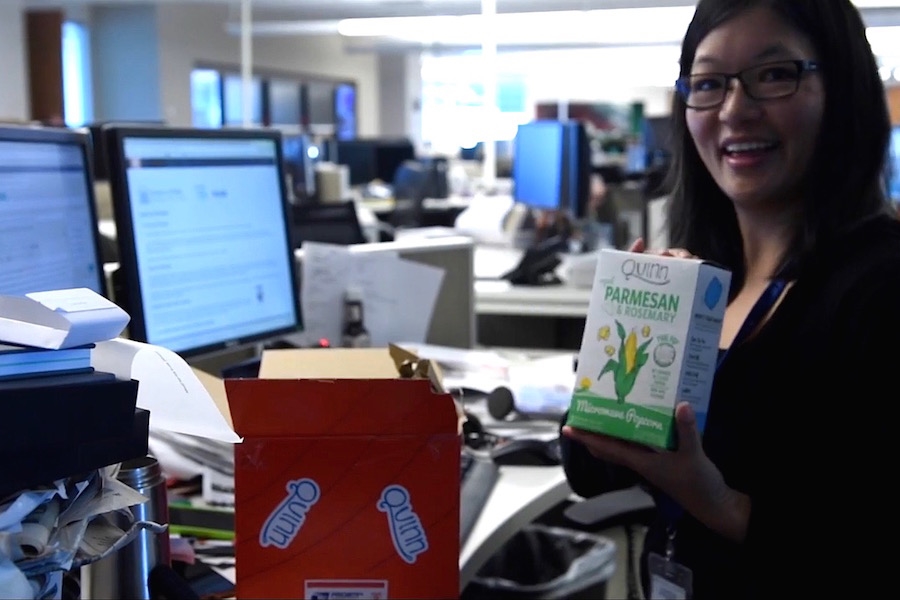 The Denver Post video ends with reporter Tamara Chuang opening the package after it’s delivered by USPS.