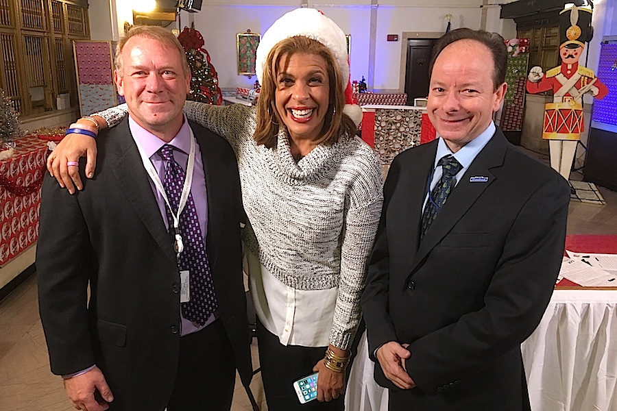 New York District Marketing Manager Allen Tanko, “Today” co-host Hoda Kotb and New York City Postmaster Kevin Crocilla gather during a break from filming the recent Operation Santa segment.