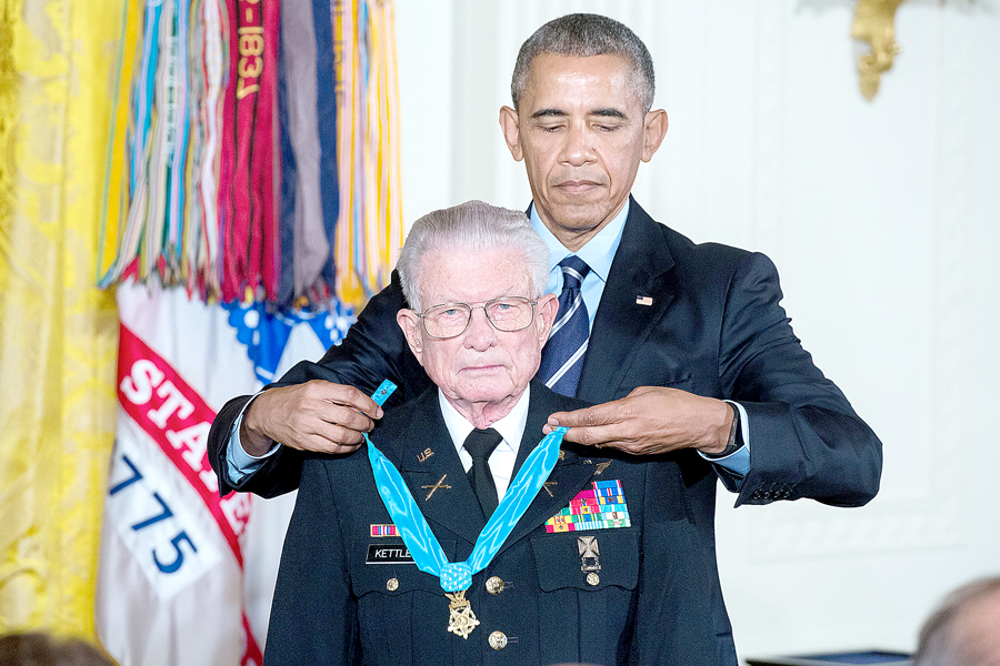 President Barack Obama presents the Medal of Honor to retired U.S. Army Lt. Col. Charles Kettles at a recent ceremony: Image: The White House