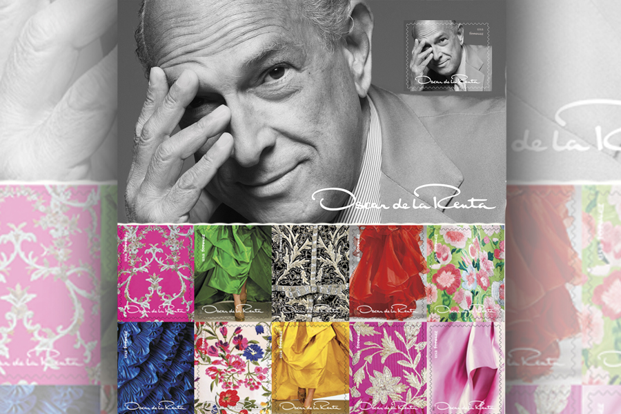 This new pane of 11 stamps honors Oscar de la Renta (1932-2014), one of the world’s leading fashion designers for more than 50 years.