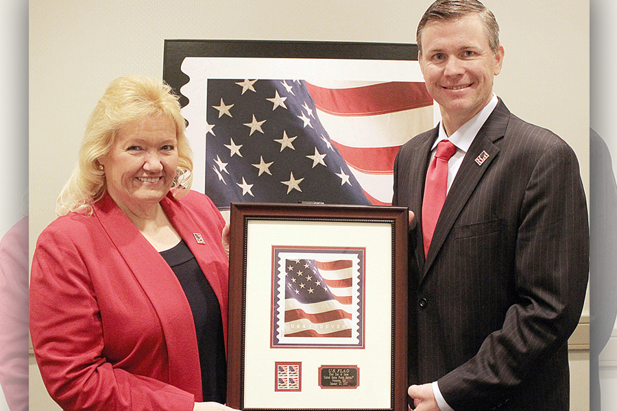 USPS Stamp Services Director Mary-Anne Penner and Chief Human Resources Officer Jeff Williamson