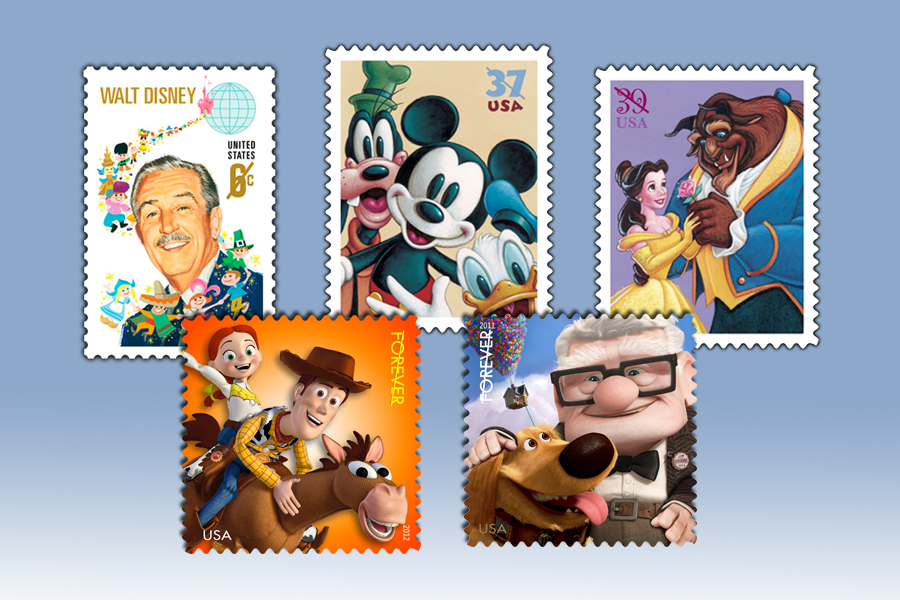 Five previous Disney stamps