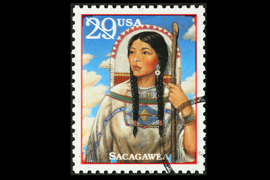 Native American woman on stamp