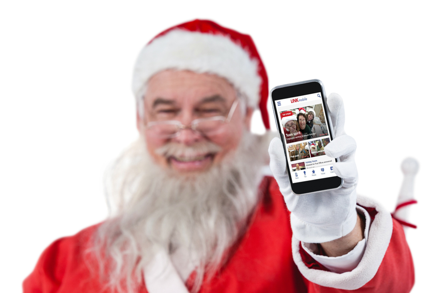 Santa holds up phone