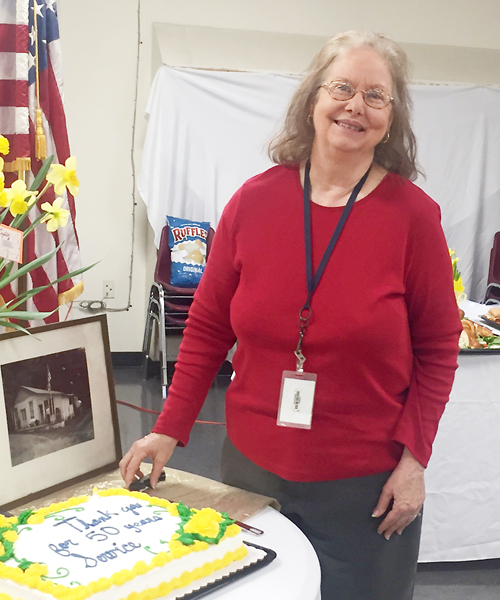 Penland, NC, Postmaster Rebecca Davis, shown at her 50th anniversary party