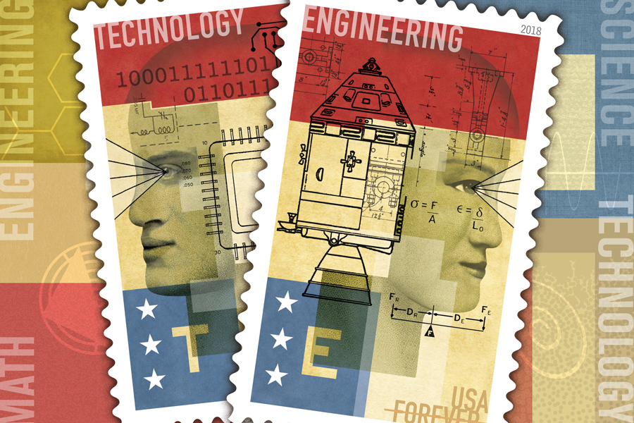 STEM Education technology and engineering stamps