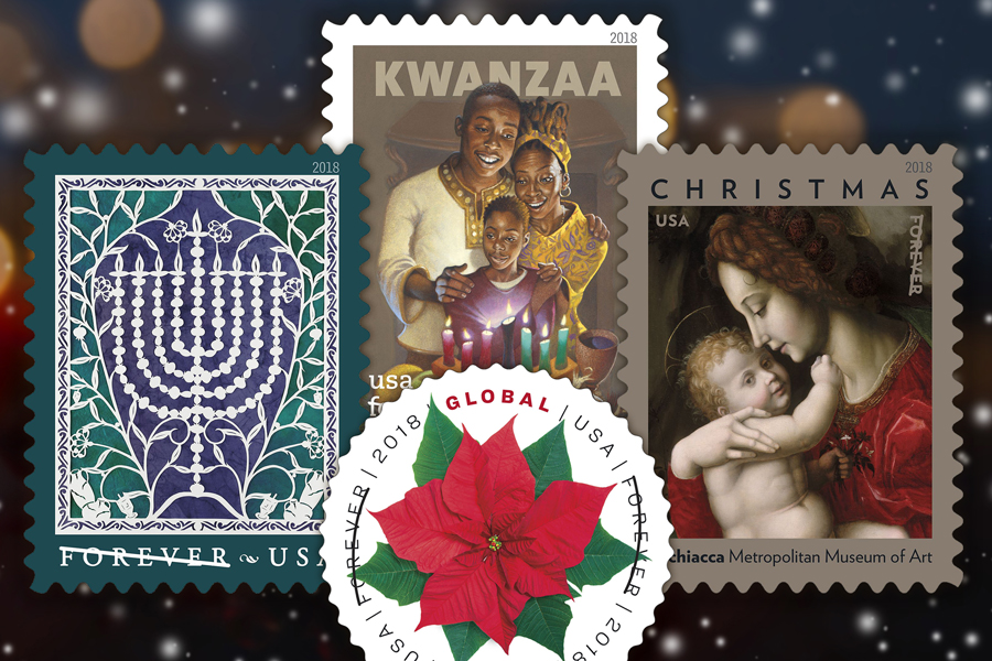 holiday stamps collage