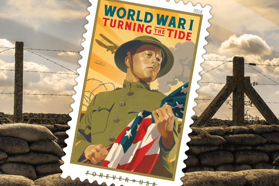Stamp showing World War I soldier