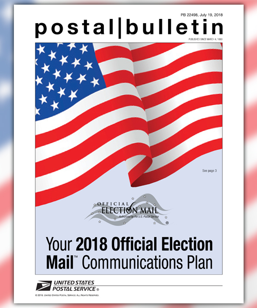 Postal Bulletin cover showing U.S. flag waving