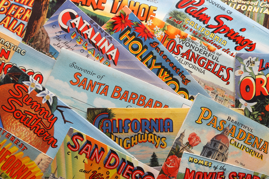 Colorful postcards fanned out