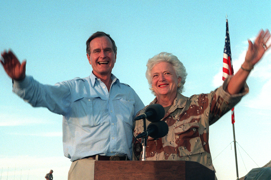 President George H.W. Bush and first lady Barbara Bush in 1990