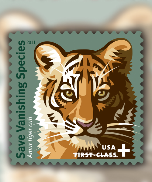 Amur tiger cub on a stamp