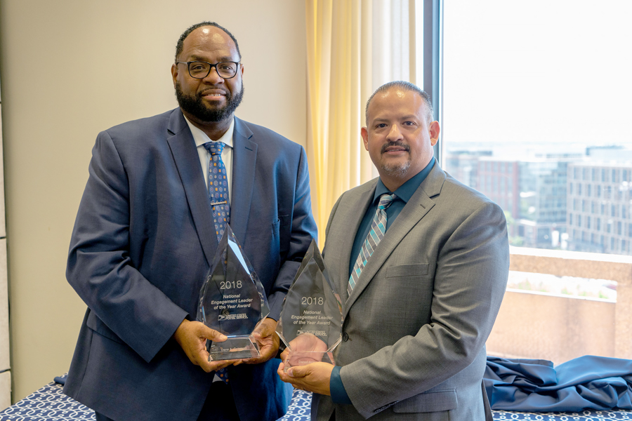 Baltimore District Manager Dane Coleman, left, and Austin, TX, Vehicle Maintenance Facility Manager Daniel Acevedo were named National Engagement Leaders of the Year on June 11.