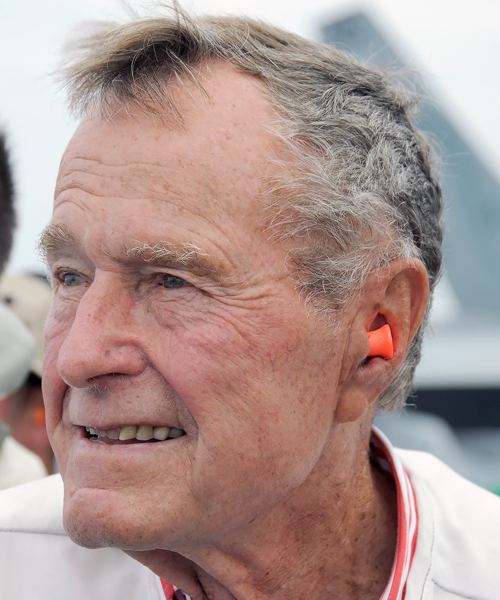 Close-up of George H.W. Bush on battleship deck