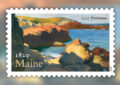 Stamp showing painting of cliffs over sea
