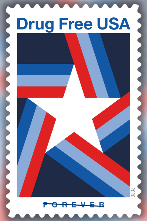 Colorful stamp depicting star
