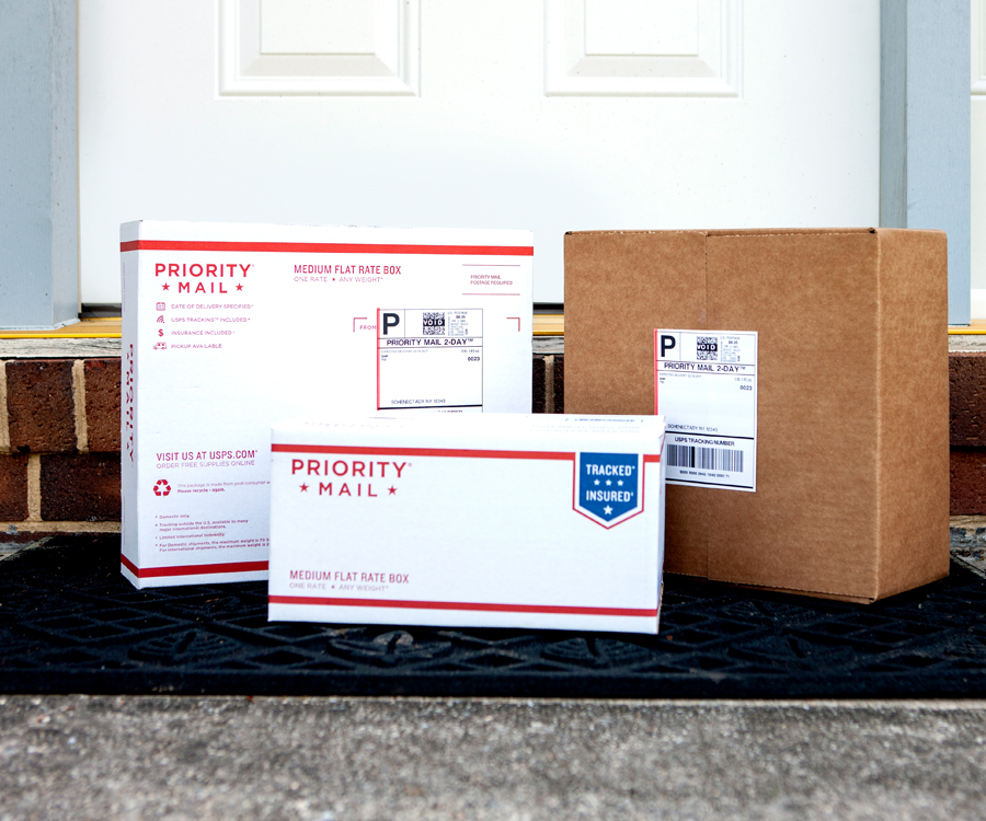 Priority Mail packages on doorstep