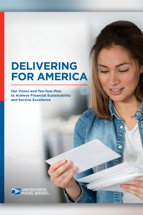 Report cover showing woman holding mail
