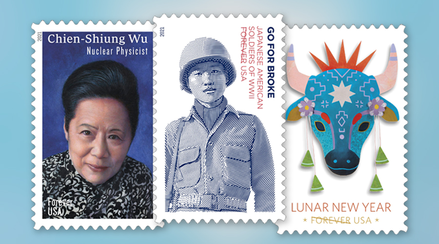 Asian-themed stamps collage